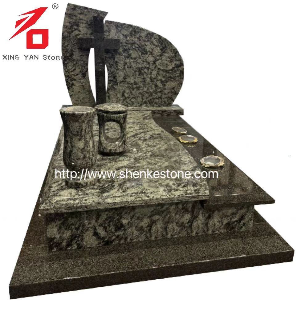 चिनियाँ जैतुन हरियो ग्रेनाइट अन्त्येष्टि स्मारक (फूलदानको साथ)